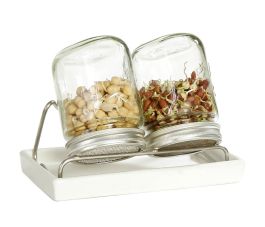 Germoire en verre set 2x750 ml avec support et égouttour blanc - Eschenfelder